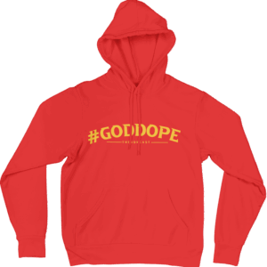 RED GODDOPE HOODIE WITH YELLOW LOGO