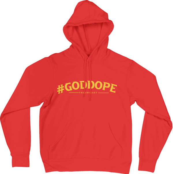 RED GODDOPE HOODIE WITH YELLOW LOGO