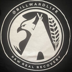 REAL, RAW, RECOVERY  BLACK T-SHIRT, WHITE ICON