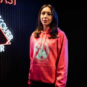 PINK BILLWARDLIFE  HOODIE WITH TEAL ICON