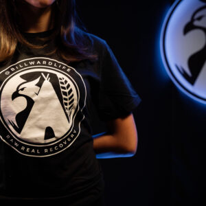 REAL RAW RECOVERY BLACK T-SHIRT, WHITE ICON