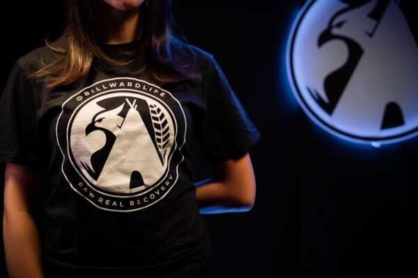 REAL RAW RECOVERY BLACK T-SHIRT, WHITE ICON